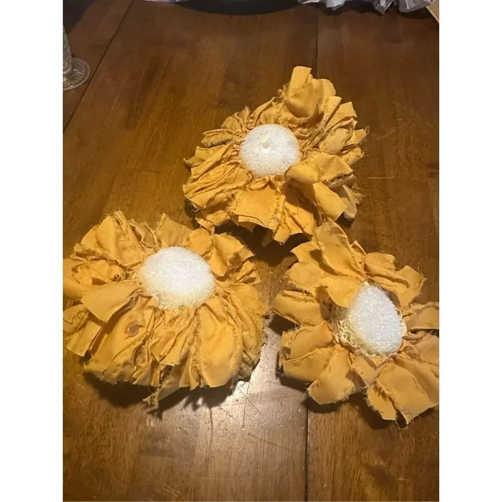 Vintage Handmade Yellow Sunflower Flower Decor Foam center Fabric  Lot of 3